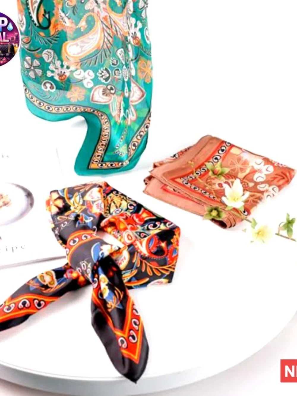 Polyester Paisley Scarf, Silk-Like Head Wrap, 27.5